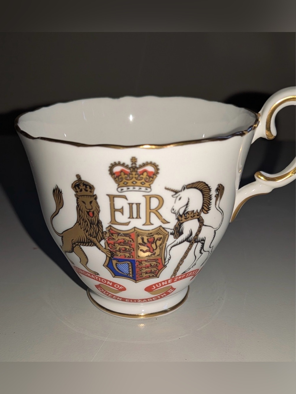 Crown Staffordshire Bone China Tea Cup & Saucer Commemorative of 1953 Queen